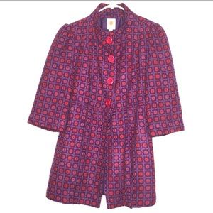 Bold Anthropologie Red & Purple Geometric print Statement Coat